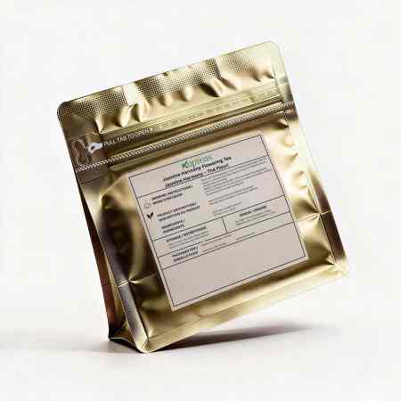 Kupteas Jasmine Harmony Flowering Tea gold pouch with 2 blooming tea balls